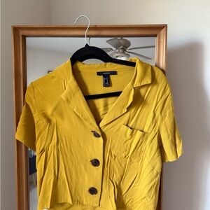 Forever 21 Yellow Collar Cropped Shirt